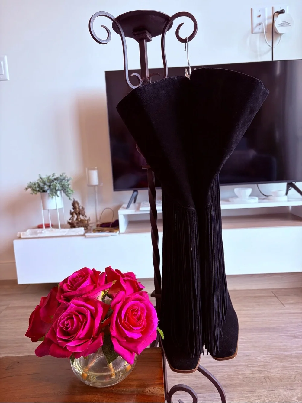 Jessica Simpson Black Suede Over-the-Knee Fringe Boots